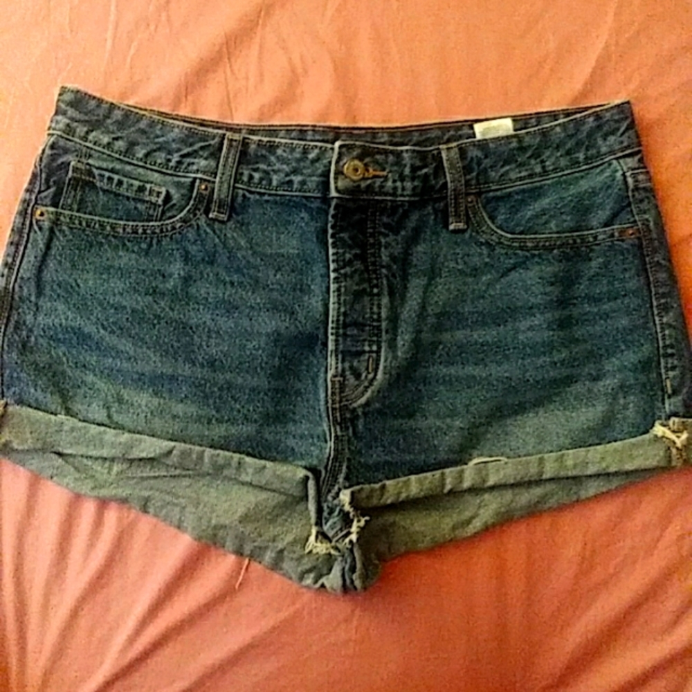 High-Waisted Stars and Stripes Button-Fly Cut-Off Jean Shorts, Size 14
